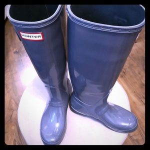 Tall Gray Glossy Hunter Boots - Barely Worn!